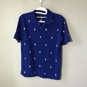 Polo Ralph Lauren kids L(14-16) royal blue white embroidered logo all over shirt